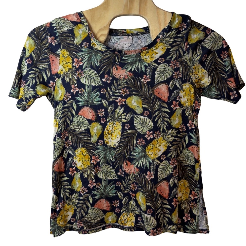 J. Jill Women's Signature Tropical Fruit Print Pima Cotton T-Shirt Size M Resort